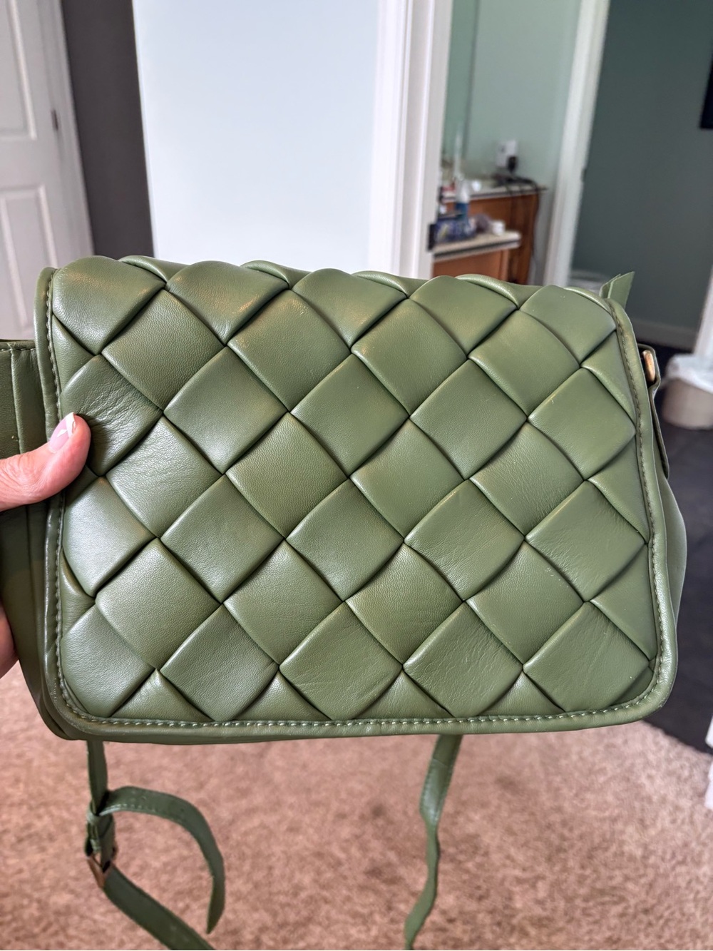 Woven Olive Green Crossbody Bag